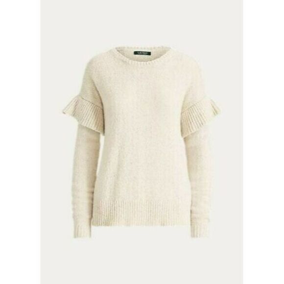 Ralph Lauren Wool Alpaca Sweater Size S Ruffled Sleeves Mascarpone Cream Multi - Picture 3 of 11